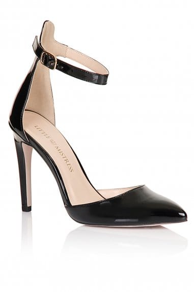 Black Pointed Ankle Strap Court Shoes