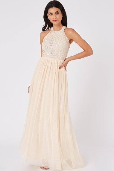 Ruth Nude Floral Sequin Embellished Maxi Dress