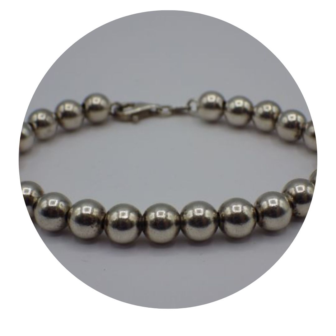 8" 925 Italy Sterling Silver 8mm Beads Bracelet
