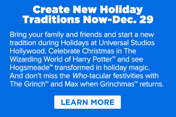 Holiday's at Universal Studios Hollywood Now-Dec.29