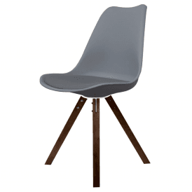 Eiffel Inspired Dark Grey Plastic Dining Chair with Square Pyramid Dark Wood Legs