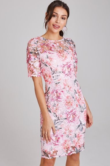 Nantes Blush Floral-Print Lace Dress