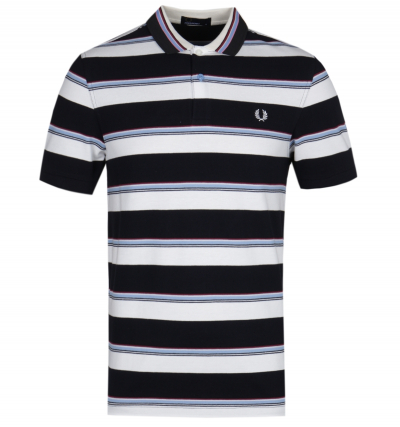 Fred Perry Contrast Stripe White & Blue Pique Polo Shirt