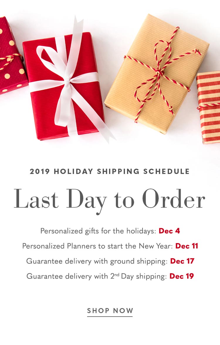 2019 Holiday Shipping Schedule