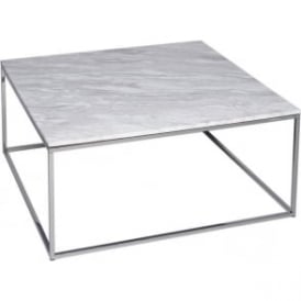 White Marble and Silver Metal Contemporary Square Coffee Table 
