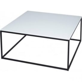 White Glass and Black Metal Contemporary Square Coffee Table
