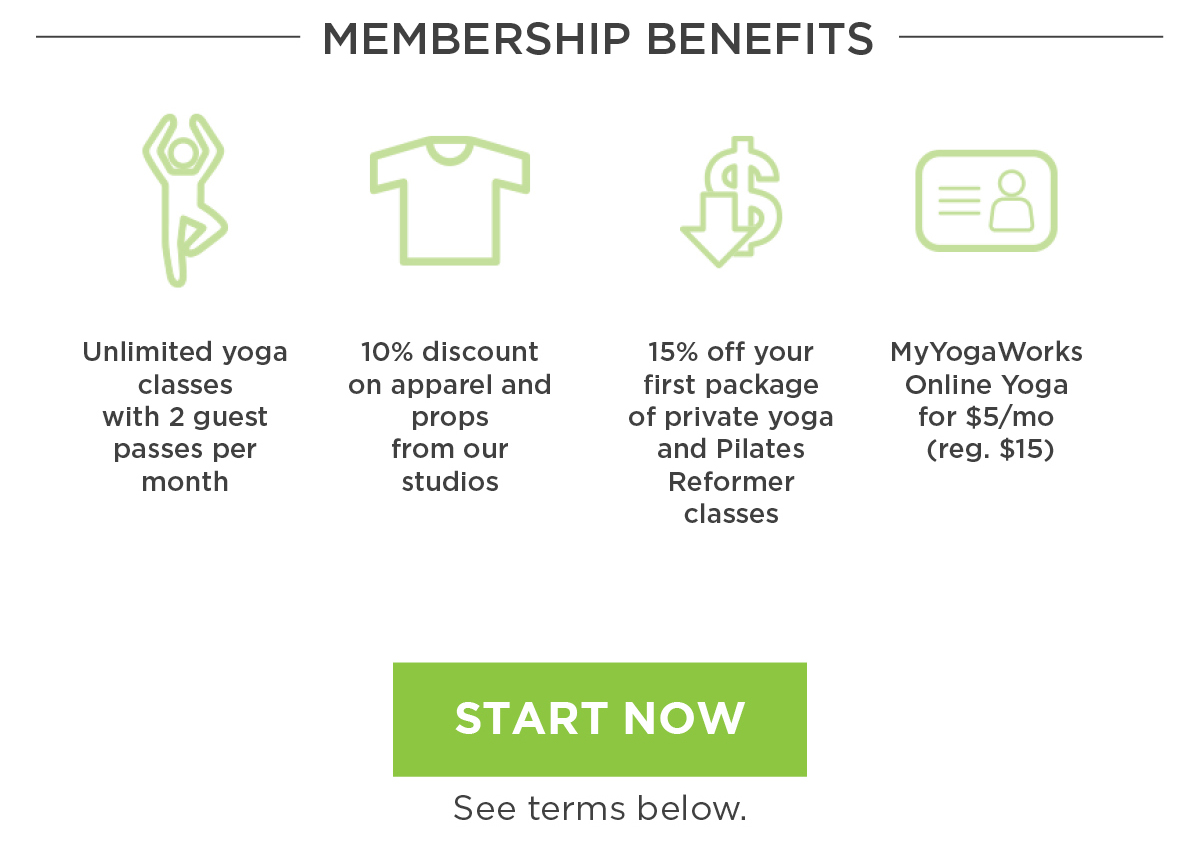 The benefits of YogaWorks membership.