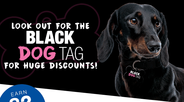 Look Out for the Black Dog Tag for HUGE Discounts