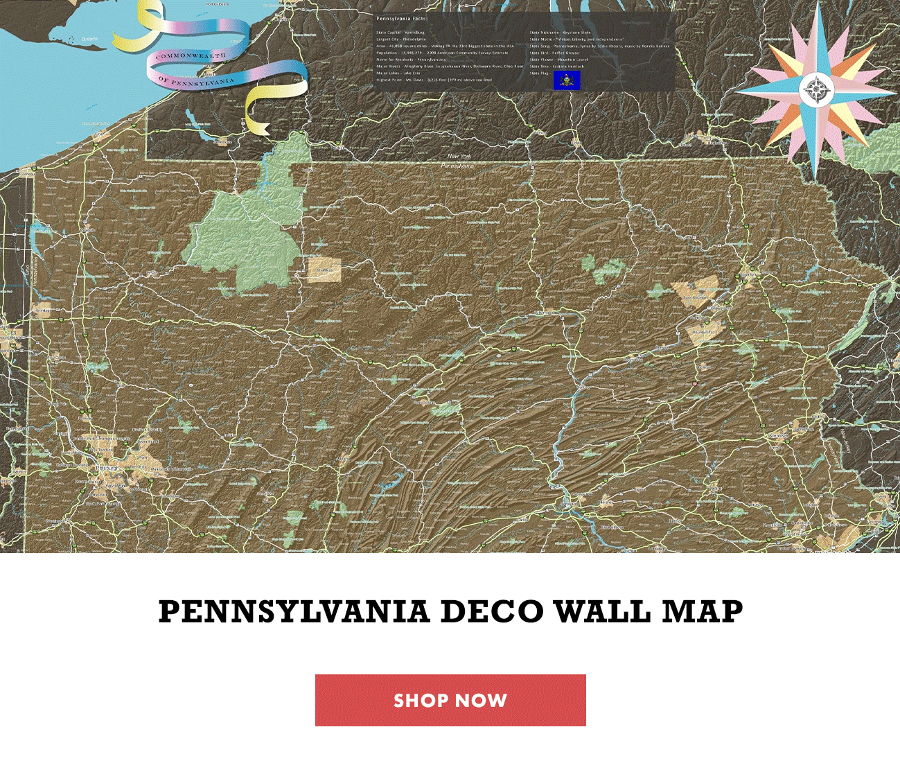 Pennsylvania Deco Wall Map Shop Now