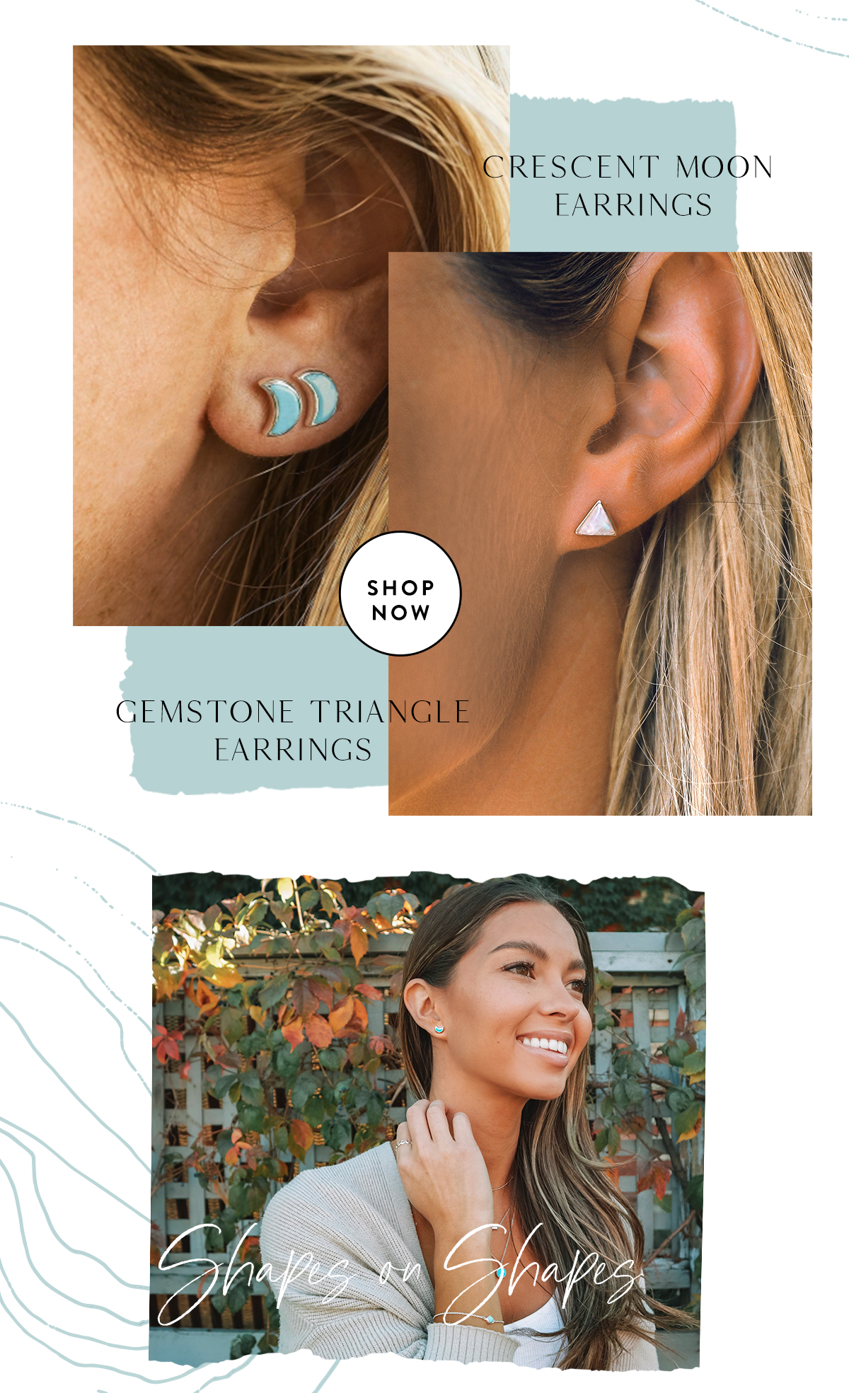 Crescent Moon & Gemstone Triangle Earrings | SHOP NOW >
