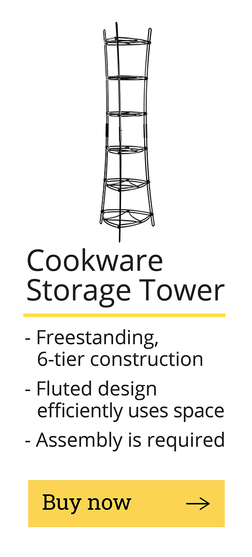 Cookware Storage Tower -Freestanding, 6-tier construction -Fluted design efficiently uses space -Assembly is required