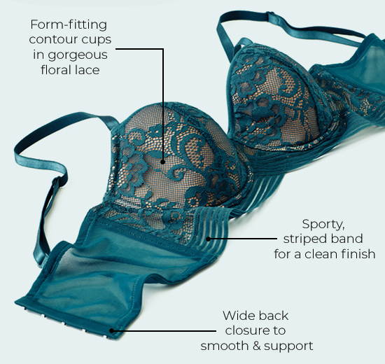 Form-fitting contour cups in gorgeous floral lace