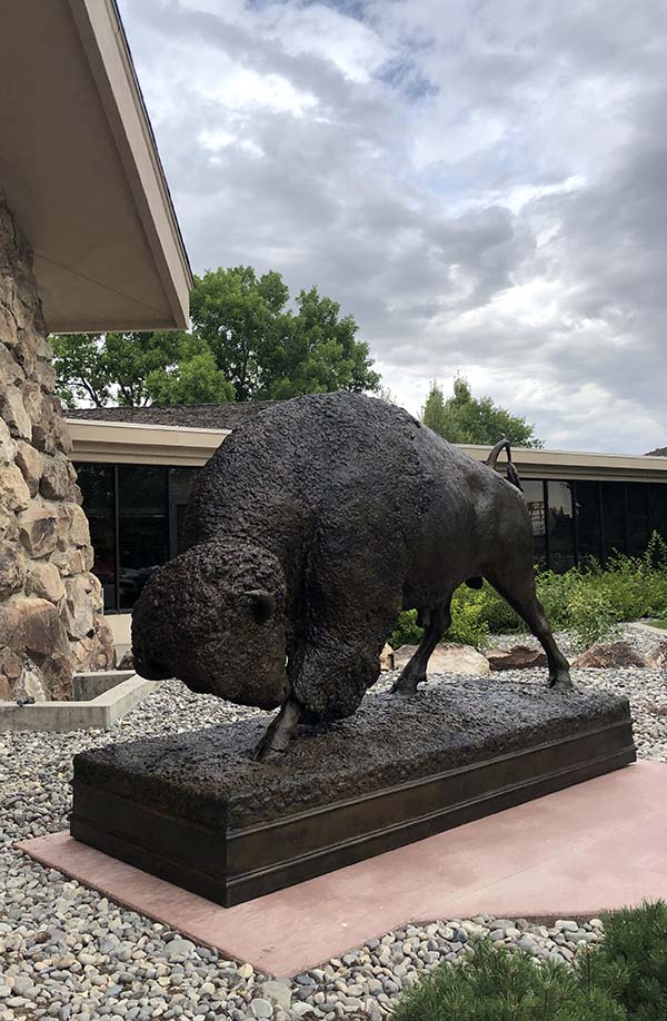 Bison sculpture "Distant Thunder" by Michael Coleman installed at the Center of the West