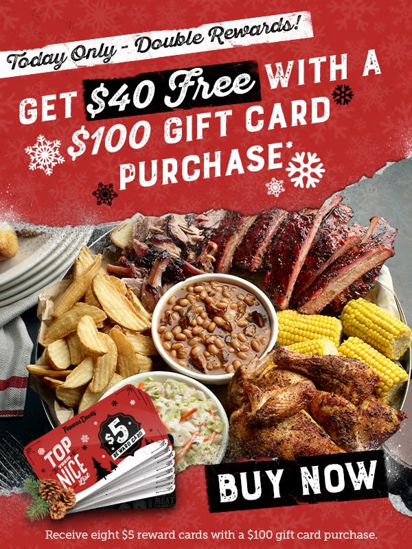 GET $40 FREE WITH EVERY $100 GIFT CARD TODAY ONLY