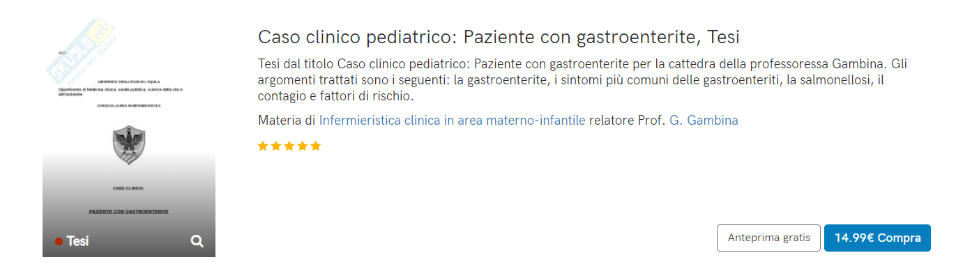 Caso clinico pediatrico: Paziente con gastroenterite