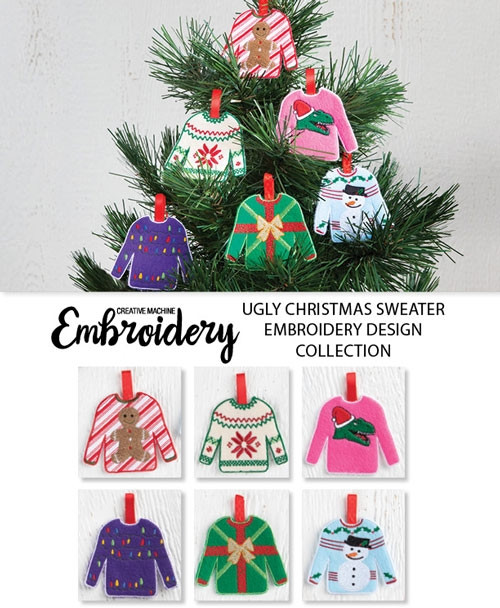 Ugly Christmas Sweater Ornaments Embroidery Design Collection Download