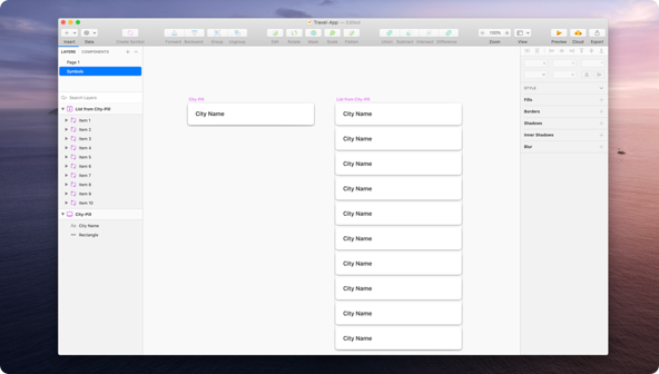 An image showing a screenshot of Sketch using the List Helper plugin