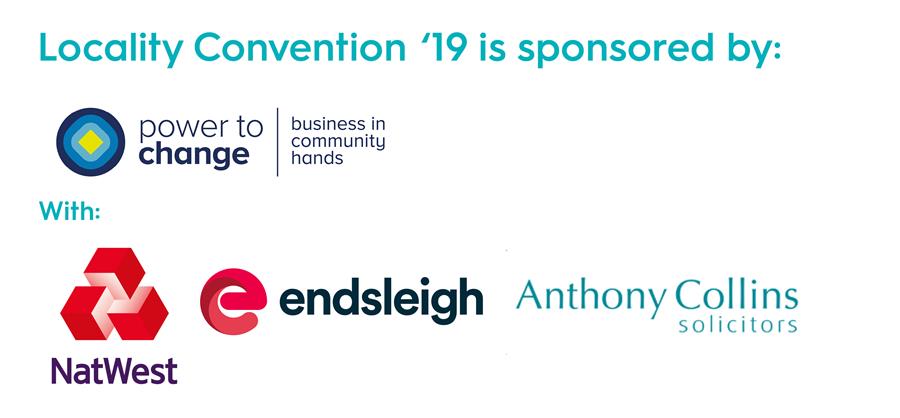 Locality Convention '19 sponsors: Power to Change with: NatWest, Endsleigh and Anthony Collins.
