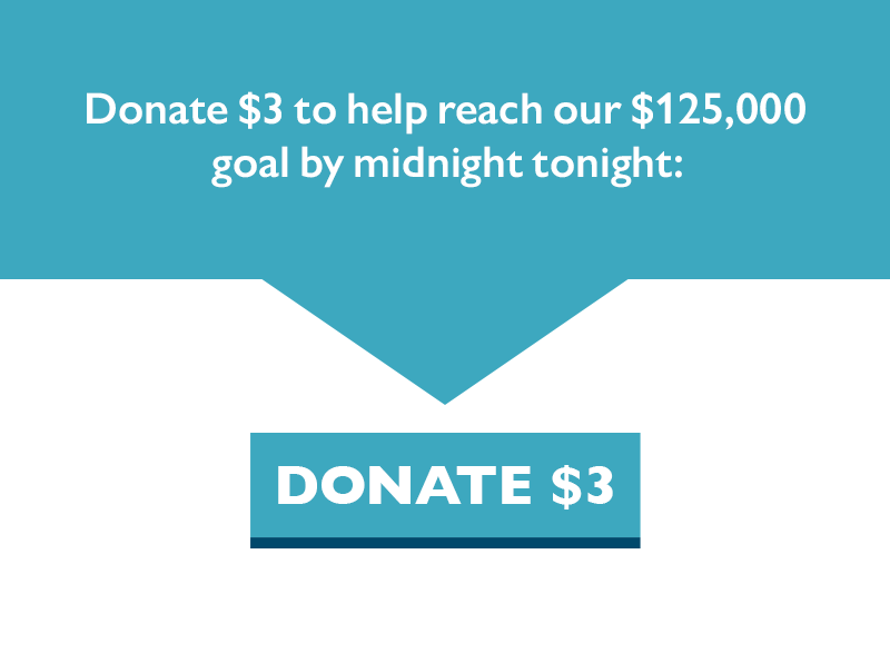 Donate $3 to help reach our $125,000 goal by midnight tonight.