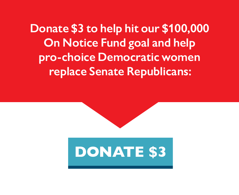 Donate $3 to help hit our $100,000 On Notice Fund goal and help pro-choice Democratic women replace Senate Republicans.
