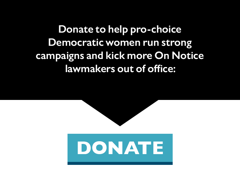 Donate to help pro-choice Democratic women run strong campaigns and kick more On Notice lawmakers out of office.
