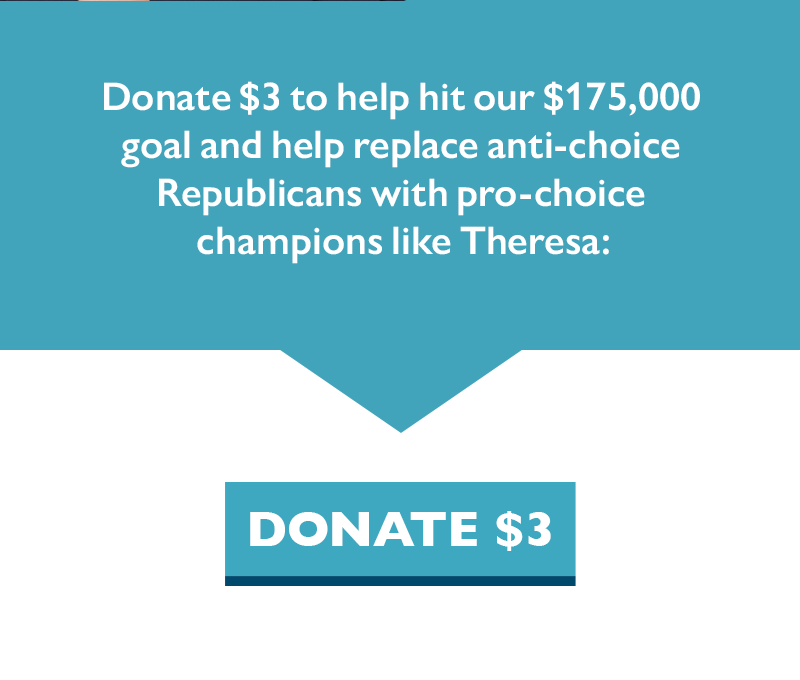 Donate $3 to help hit our $175,000 goal and help replace anti-choice Republicans with pro-choice champions like Theresa: