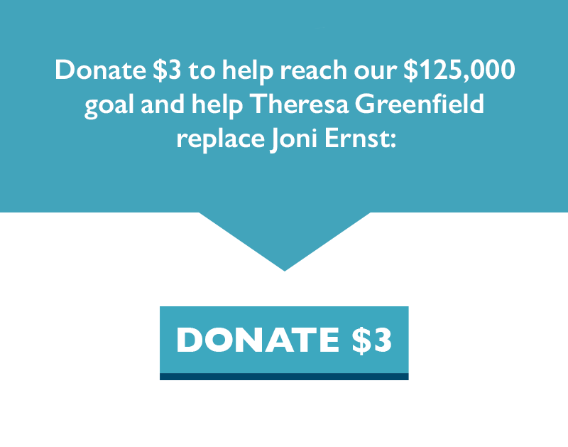 Donate $3 to help reach our $125,000 goal and help Theresa Greenfield replace Joni Ernst: