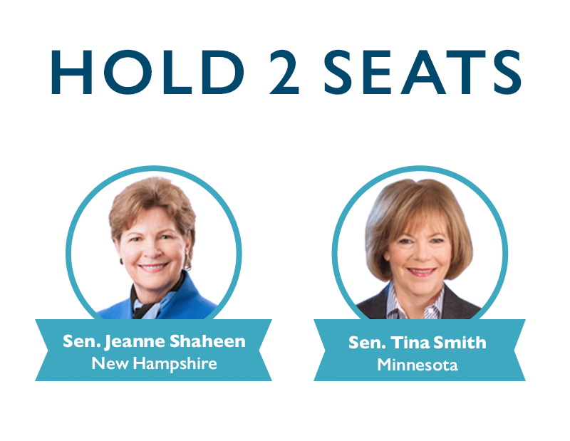 HOLD TWO SEATS
Jeanne Shaheen, New Hampshire
Tina Smith, Minnesota