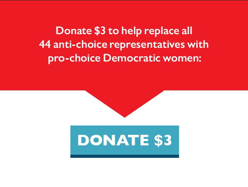 Donate $3 to help replace all 44 anti-choice representatives with pro-choice Democratic women.