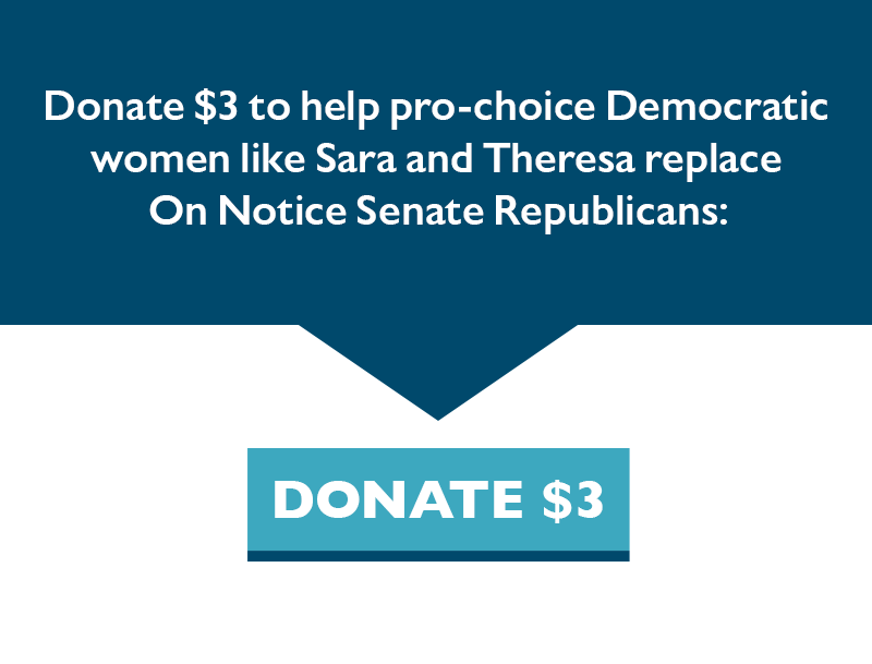 Donate $3 to help pro-choice Democratic women like Sara and Theresa replace On Notice Senate Republicans: