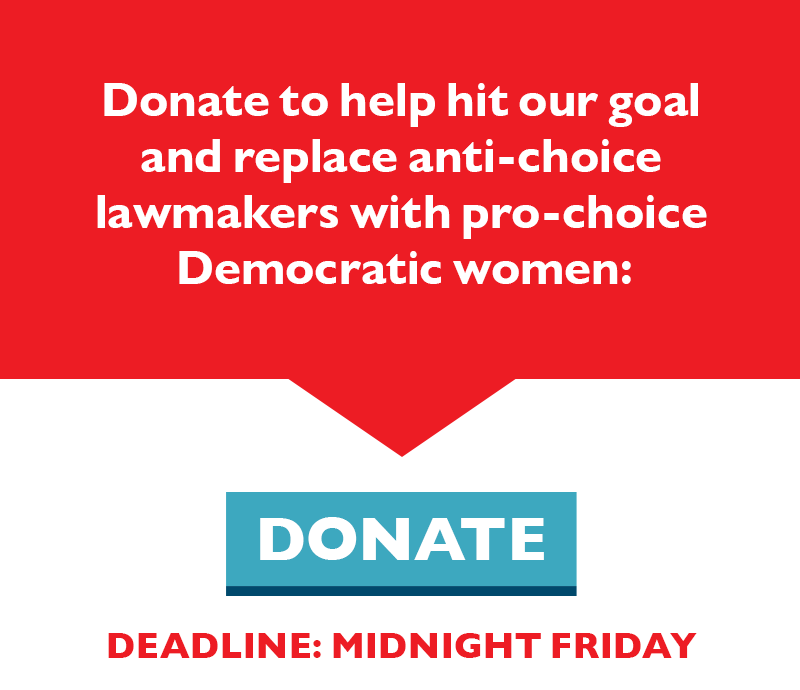 Donate to help hit our goal and replace anti-choice lawmakers with pro-choice Democratic women.
[Deadline: Midnight Friday]