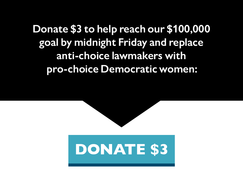 Donate $3 to help reach our $100,000 goal by midnight Friday and replace anti-choice lawmakers with pro-choice Democratic women: