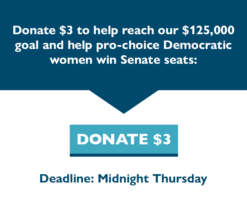 Donate $3 to help reach our $125,000 goal and help pro-choice Democratic women win Senate seats.
Deadline: Midnight Thursday