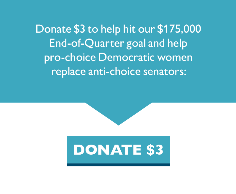 Donate $3 to help hit our $175,000 End-of-Quarter goal and help pro-choice Democratic women replace anti-choice senators.