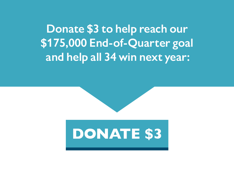 Donate $3 to help reach our $175,000 End-of-Quarter goal and help all 34 win next year: