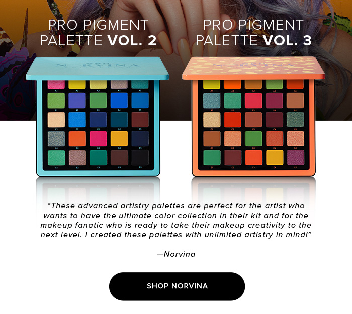 PRO PIGMENT PALETTE VOL. 2. PRO PIGMENT PALETTE VOL. 3. These advanced artistry palettes are perfect for the artist who wants to have the ultimate color collection in their kit and for the makeup fanatic who is ready to take their makeup creativity to the next level. I created these palettes with unlimited artistry in mind!Norvina SHOP NORVINA