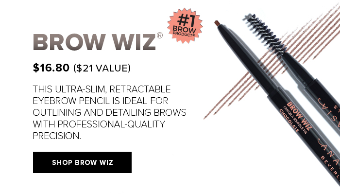 BROW WIZ. $16.80($21 VALUE). THIS ULTRA-SLIM, RETRACTABLE EYEBROW PENCIL IS IDEAL FOR OUTLINING AND DETAILING BROWS WITH PROFESSIONAL-QUALITY PRECISION. SHOP BROW WIZ