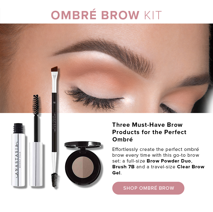 OMBR BROW KIT. Three Must-Have Brow Products for the Perfect Ombr. Effortlessly create the perfect ombr brow every time with this go-to brow set: a full-size Brow Powder Duo, Brush 7B and a travel-size Clear Brow Gel. SHOP OMBR BROW