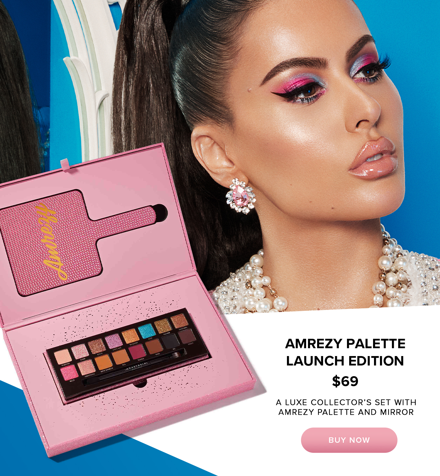 AMREZY PALETTE LAUNCH EDITION $69 A LUXE COLLECTOR'S SET WITH AMREZY PALETTE AND MIRROR BUY NOW