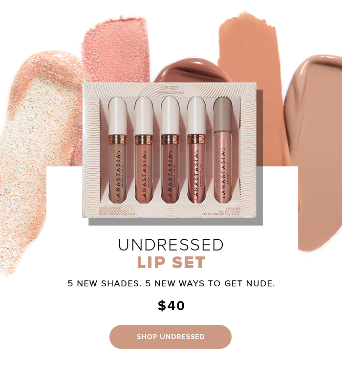 UNDRESSED LIP SET. 5 NEW SHADES. 5 NEW WAYS TO GET NUDE. $40 SHOP UNDRESSED