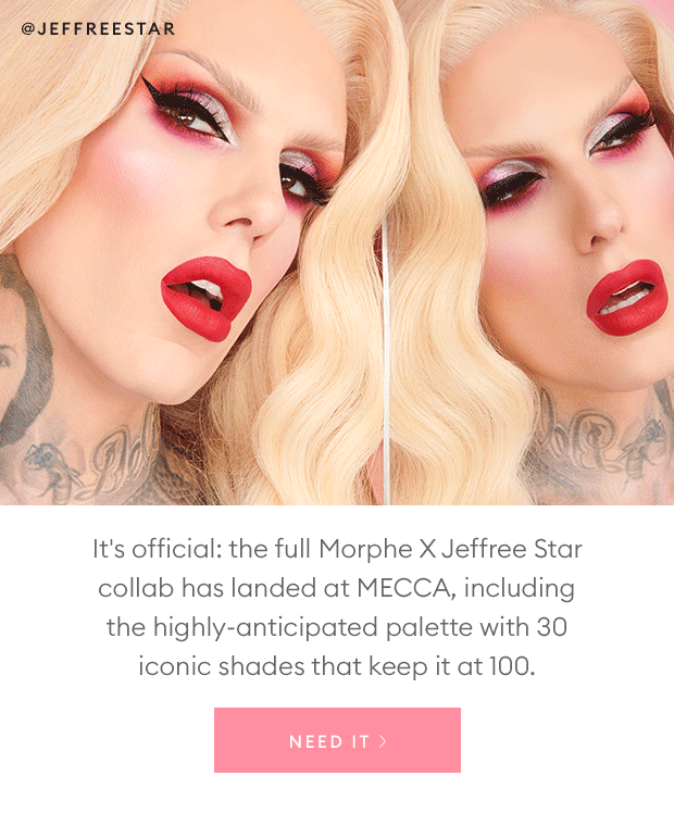 It's official: the full Morphe X Jeffree Star collab has landed at MECCA, including the highly-anticipated palette with 30 iconic shades that keep it at 100.