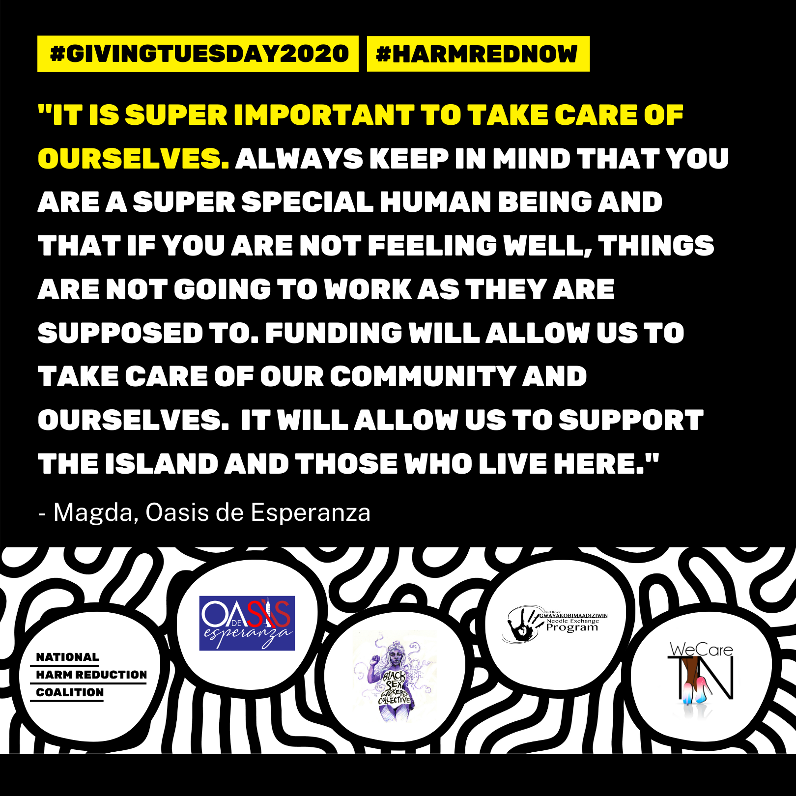 ''''It is super important to take care of ourselves. Always keep in mind that you are a super special human being and that if you are not feeling well, things are not going to work as they are supposed to. Funding will allow us to take care of our community and ourselves. It will allow us to support the island and those who live here.'''' - Magda, Oasis de Esperanza 