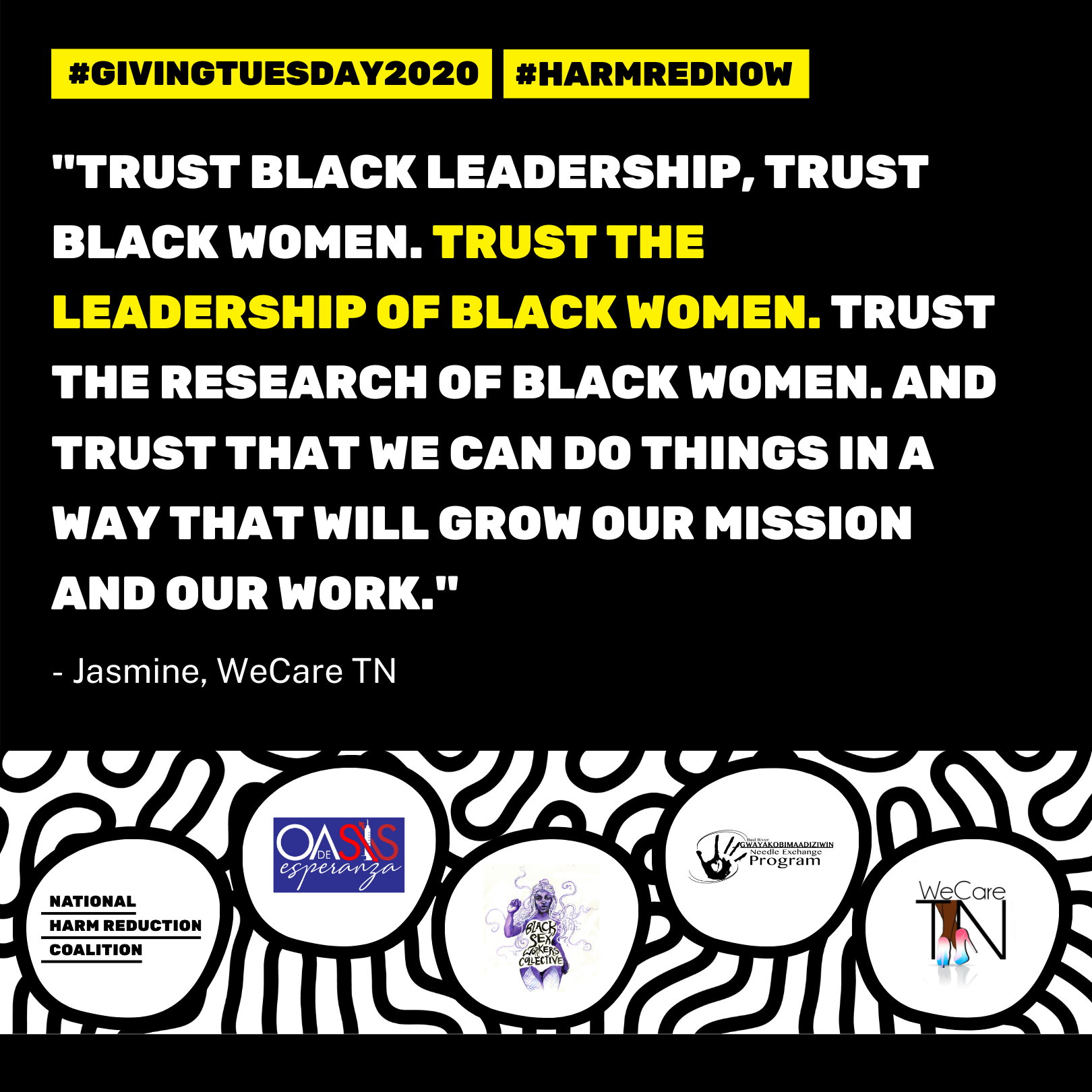 ''''Trust Black leadership, trust Black women. Trust the leadership of Black women. And trust that we can do things in a way that will grow our mission and our work.'''' -?Jasmine, WeCareTN