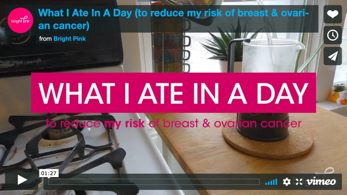 What I ate in a day to reduce my risk of breast and ovarian cancer.