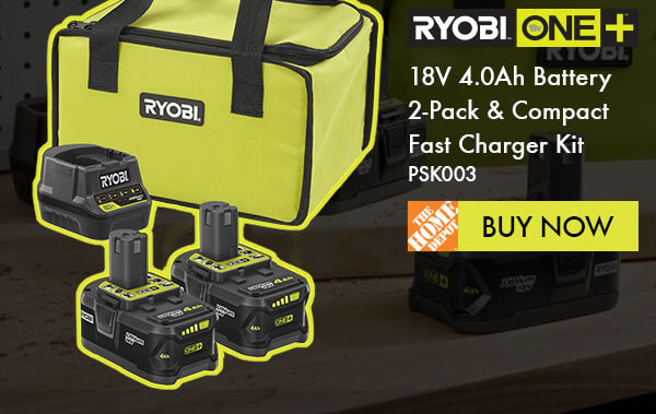 RYOBI ONE+ 18V 4.0AH BATTERY 2-PACK & COMPACT FAST CHARGER KIT PSK003. BUY NOW