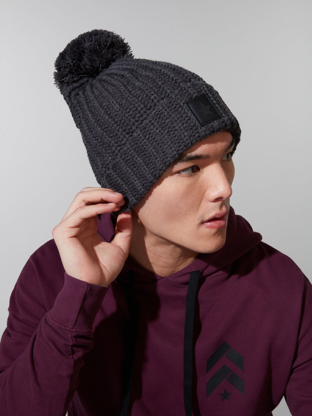 Image of BARRY''S CHARCOAL KNIT POM BEANIE