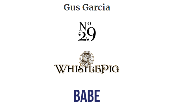 Sponsor Logos: Gus Garcia, No 29, Whistlepig, and Babe