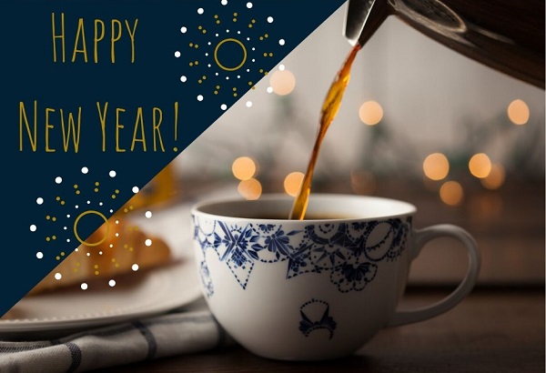 Happy New Year! with a cup of coffee