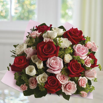 Red, Pink & White Rose 'Love Letters' Bouquet - Save 20%!
