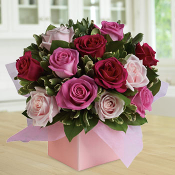 'Blushing Roses' Pink & Red Rose Arrangement. 20% OFF!